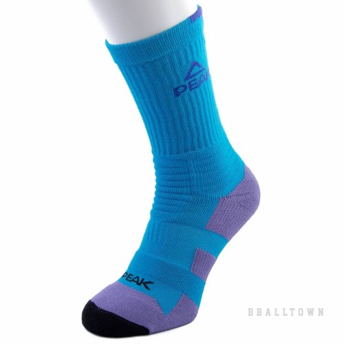 PEAK BASKETBALL SOCKS W14909 SKY BLUE/BLACK/PURPLE